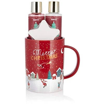 Imagen de BRUBAKER Cosmetics Set de Baño y Ducha Fragancia Bayas Invierno Regalo 4 Piezas en un Vaso grande Navidad para Mujeres Hombres