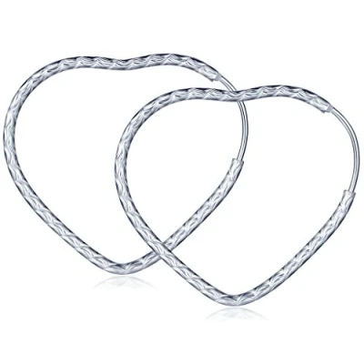 Imagen de Pendientes de aro colgantes plata ley 925, en forma gota con corazones, Infinite U