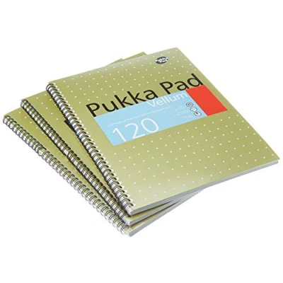 Imagen de Pukka Pad Vellum Cuaderno de espiral doble (3 unidades, A4, 120 hojas microperforadas, 80 g/m², raya 8 mm, con margen)