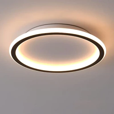 Imagen de Schindora Lámpara de techo LED, plana 24 W, color blanco cálido, 3000 K, 1500 LM, moderna, ultra fina, negra, redonda, Ø315 mm, para salón, cocina, comedor, pasillo, oficina