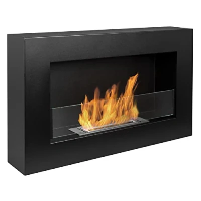 Imagen de Chimenea de bioetanol 65 x 40 cm. 650 400 mm negro mate, pared con forma caja para colgar en la pared. cristal.