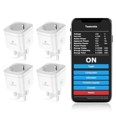 Imagen de EIGHTREE Enchufe Tasmota, Inteligente WiFi, Smart Home, ESP8685 con Home Assistant, MQTT, Domoticz, OpenHAB, ioBroker, 16A, solo 2,4GHz WLAN, 4PCs