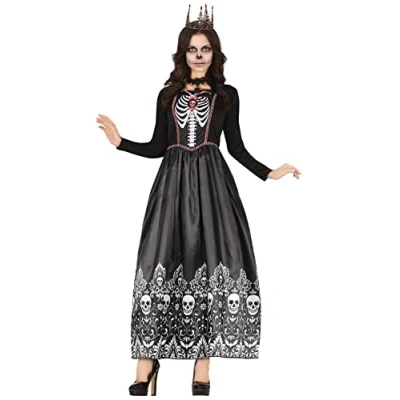Imagen de FIESTAS GUIRCA Disfraz De Reina Los Muertos Vestido Negro Largo Día Esqueleto Halloween Mujer Talla 42 44 L
