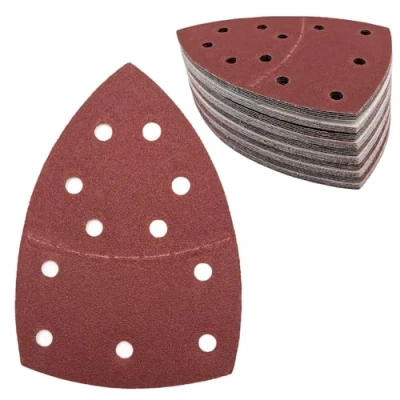 Imagen de 50 unidades de papel lija triangular, 11 agujeros, almohadillas lijado grano 120, para lijadora 155 x 108 mm