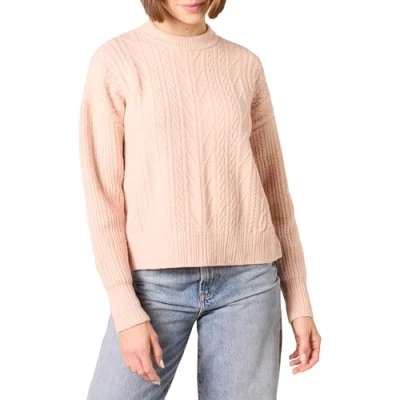Imagen de Amazon Essentials Jersey Moderno de Cuello Redondo y Punto Trenzado Suave Al Tacto (Disponible en Tallas Grandes) Mujer, Carmín, M