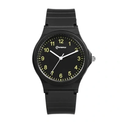 Imagen de JewelryWe Reloj Analógico de Silicona para Adolescentes: Redondo Negro Simple Estudiante Niños Correa Suave Cómoda Escala Números Arábigos Ocio Negocios Regalos