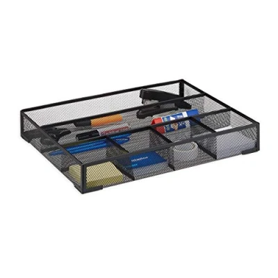 Imagen de Relaxdays Organizador de Escritorio con 6 Compartimentos, Metal, Negro, x 38 30 cm