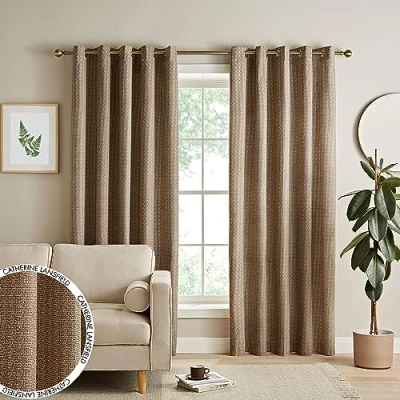 Imagen de Catherine Lansfield Cortinas con Ojales texturizadas aislantes térmicas, 167 x 137 cm, Dos Paneles, Color Natural