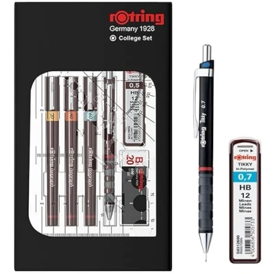 Imagen de rOtring Isograph S0699390 Juego de bolígrafo y lápiz punta fina 3 bolígrafos técnicos (0,20 mm, 0,40 0,60 mm) portaminas (0,5 Accesorios Set con 0,7 mm
