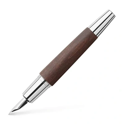 Imagen de Faber Castell 148210 Pluma estilográfica E motion, con cuerpo en madera de peral, plumín acero inoxidable, trazo M, color marrón oscuro
