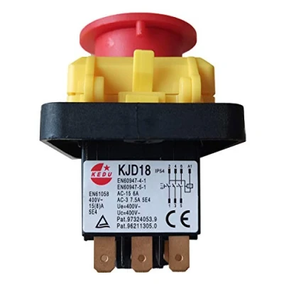 Imagen de Interruptor electromagnético de 7 pines KEDU KJD18 Interruptores pulsadores parada emergencia A prueba agua para equipos máquinas herramienta industriales AC 400V 15 (8) 5E4 IP54