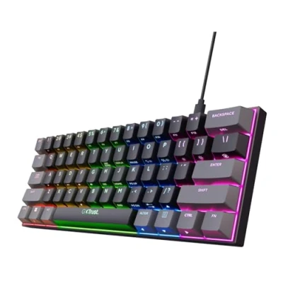 Imagen de Trust Gaming GXT 867 Acira 60% Teclado Mecánico QWERTY US, Teclas de Doble Función, Iluminación RGB, Mini Juego Programable USB 60 Porcentaje PC Portátil Negro/Gris