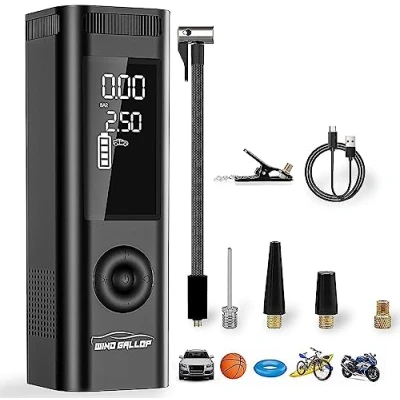 Imagen de WindGallop Inflador Neumaticos Coche Compresor aire 12v Hinchador Ruedas Portatil Bomba de inalámbrica recargable 6000 mAh (Negro)