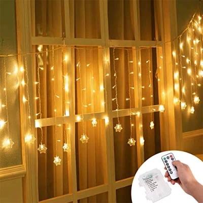 Imagen de Klighten Cortina de Luces LED Decoración, 3.5 * 0.65M 96 LEDs Cortinas Luz Impermeable, 8 Modos Perfecto Fiestas, Bodas, Casa, Jardín, Decoración Navidad, Blanco Cálido
