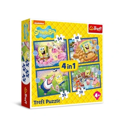 Imagen de Trefl Spongebob, La Vida submarina de Bob Esponja Puzle 4 en 1, Rompecabezas, 35 a 70 Piezas Distintos Grados dificultad, niños Partir años, Multicolor (34674)