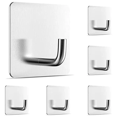 Imagen de Newaner 6pcs Gancho Adhesivo, Colgador Toalla Baño de Acero Inoxidable Ganchos Adhesivo sin Taladro Cuelga para Cocina Perchero Colgar Abrigo Toallero Ropa Plata