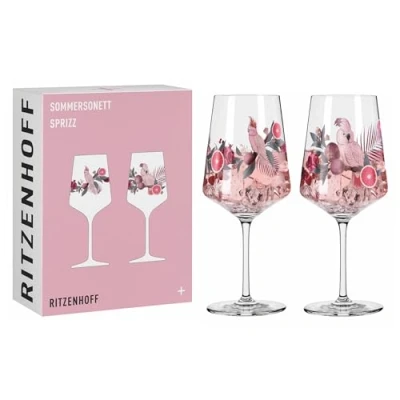 Imagen de RITZENHOFF 6011003 Juego de 2 vasos aperitivo (500 ml, serie Sommersoneto, unidades), diseño cacatúa, color rosa y gris