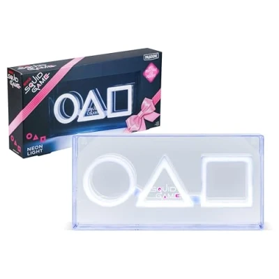 Imagen de luz de neón LED con logotipo del juego calamar, producto oficial, acrílico independiente o montado en la pared, decoración sala juegos para fanáticos Netflix, regalo nocturna