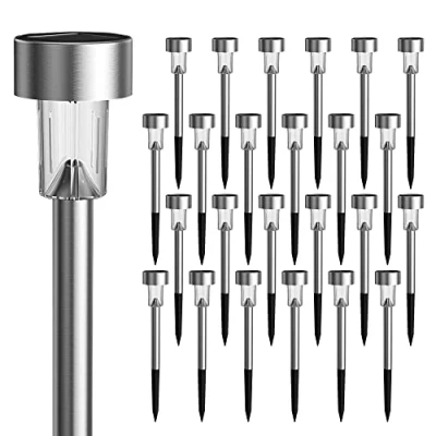 Imagen de GIGALUMI 24 Pack Solar Path Lights Outdoor,Solar Outdoor Waterproof,Stainless Steel LED Landscape Lighting,Solar Garden for Driveway