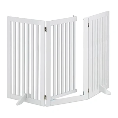 Imagen de Relaxdays Barrera Seguridad Niños, Valla Protectora con Puerta, para Escaleras, 92x154cm, Plegable, sin Taladrar, Blanco, Tablero de Fibras