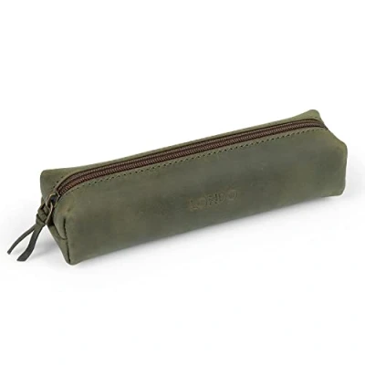 Imagen de Londo Cuero de la Genuino Estuche con cierre cremallera, Bolsa Bolígrafos (Olive)
