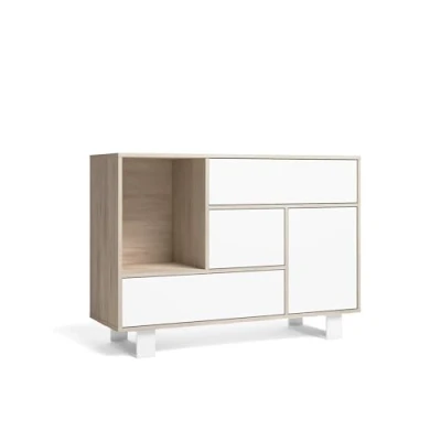 Imagen de Skraut Home Aparador para Salón o Comedor 86 x 120 40 cm Buffet con 1 Puerta + 3 Cajones Modelo Wind Madera Resistente Acabado Roble/Blanco
