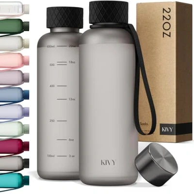 Imagen de KIVY Botella de 650 ml [sin BPA] a prueba fugas y apta para lavavajillas agua niños adultos pequeña negra adecuada ácido carbónico