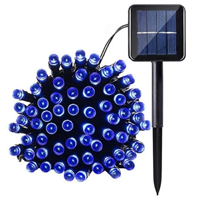 Imagen de Lamker Guirnaldas Luminosas Solares Azul 5M 50LED Exterior Impermeable Cadena de Luz 8 Modos Luces Hadas para Casa Fiestas Boda Jardín Balcón Patio Guirnalda Iluminación Decorativa