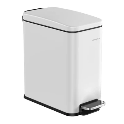 Imagen de SONGMICS Cubo de Baño, Papelera Basura Pequeño 5 L con Tapa, Inodoro Pedal, Delgada para Espacios Pequeños, Acero, Cierre Suave, Blanco LTB560W05