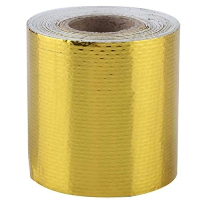 Imagen de Cinta de Papel Aluminio, Fydun 5M * 5cm Envoltura Escudo térmico Reflectante Adhesivo Aluminio para automóviles Aislamiento tuberías conductos (Oro 5Cm)