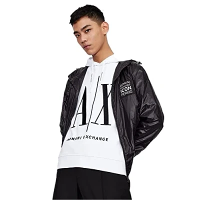 Imagen de Armani Exchange Hoodie, Maxi Print Logo On Front Sudadera para Hombre, Blanco, S