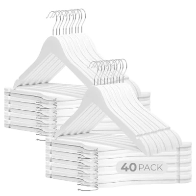 Imagen de COM FORT HOUSE Pack 40 Perchas de Madera Maciza Diseño Elegante con Garra para Trajes Gancho Giratorio Acero Inoxidable