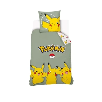 Imagen de funda nórdica Pikachu Pokémon 140 x 200 cm + 1 de almohada 63 cm, 100% algodón, verde salvia