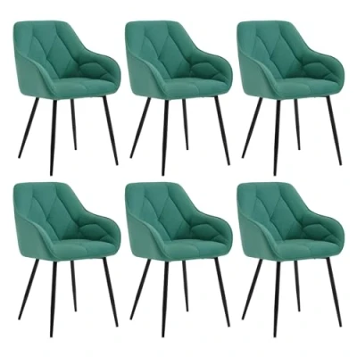 Imagen de WOLTU 6X Sillas de Comedor Cocina con Respaldo y Apoyobrazos Salon Moderno Patas Metálicas para Dormitorio Oficina, Terciopelo, Turquesa, EZS02ts 6