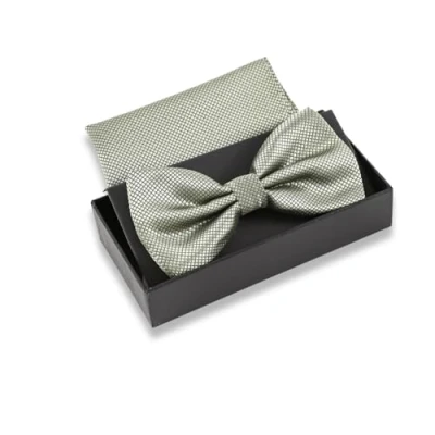 Imagen de Massi Morino Pajarita verde salvia con pañuelo para hombre Conjunto traje de boda Lazo ajustable en