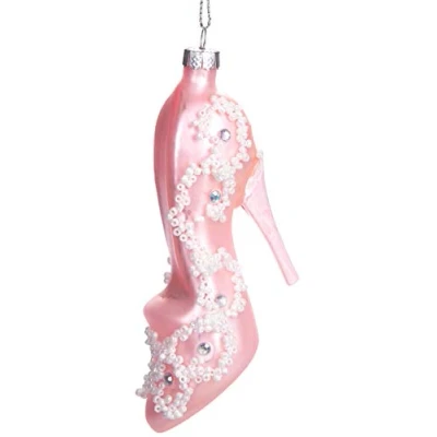 Imagen de BRUBAKER Tacón Alto Rosa Blanco Bola de Cristal Pintado a Mano arbol Navidad con Boca Soplada Figuras Decoración Divertidas Colgantes 9 cm