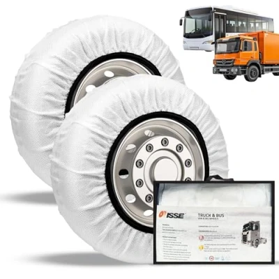 Imagen de ISSE Cadenas Camión Nieve T 96 Homologación EN 16662 1 Téxtiles Fáciles de Instalar y Hielo Antideslizantes Resistentes Kit 2 + guantes