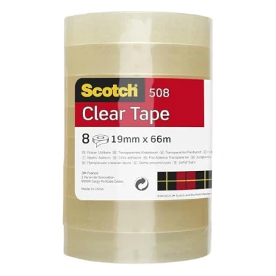 Imagen de Scotch Cinta Adhesiva Transparente, 8 Rollos, 19 mm x 66 m, para Uso General el Colegio, Hogar y la Oficina