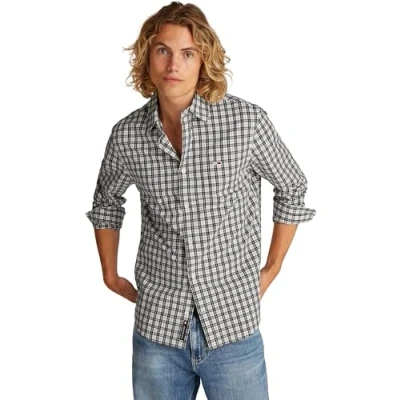 Imagen de Tommy Jeans Camisa Hombre Poplin Check Regular Fit, Multicolor (Black Small Check), M
