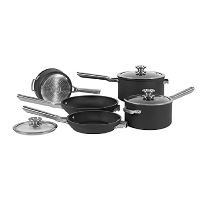 Imagen de Ninja Foodi ZEROSTICK Menaje de cocina 5 piezas, antiadherente, aluminio anodizado duro, 3 cacerolas con tapa, 2 sartenes, apto para lavavajillas y todo tipo cocinas, en gris, C55000EU