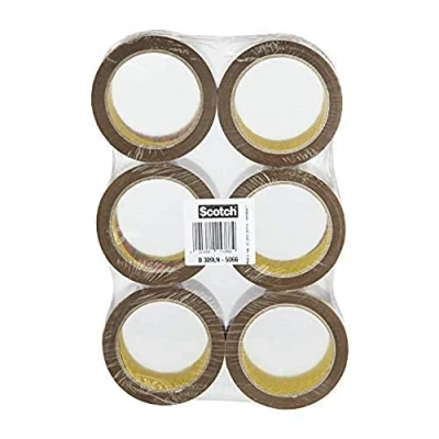 Imagen de Scotch Low Noise Cinta de embalaje adhesiva para almacenamientos y envíos, desenrollado silencioso, 50mm x 66m 6 rollos, color marrón