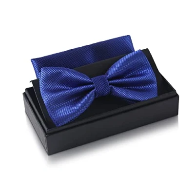 Imagen de Massi Morino Pajarita azul con pañuelo para hombre Set traje de caballero boda ajustable