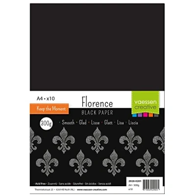Imagen de Florence Cardstock Smooth Suministros para hacer tarjetas de colores, A4, negro, 10 hojas, papel colores álbumes recortes, y otras manualidades papel, 300 g/m²