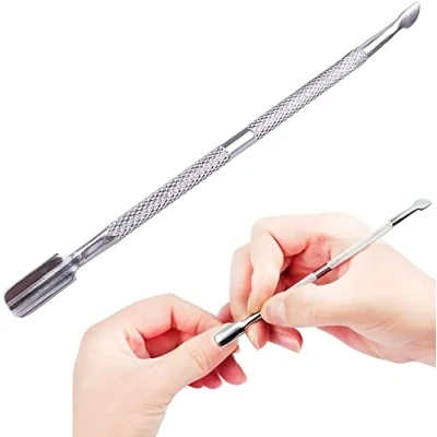 Imagen de Pro Pusher, empujador de cutículas profesional 2 en 1, espátula gel, atenuador doble acero inoxidable caras, instrumento manicura