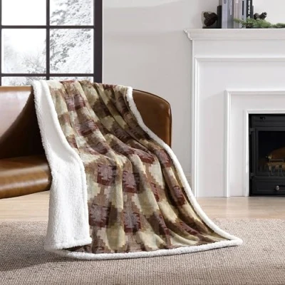 Imagen de Eddie Bauer Manta de Forro Polar Sherpa Reversible, Suave y acogedora, Cama o sofá, Color marrón
