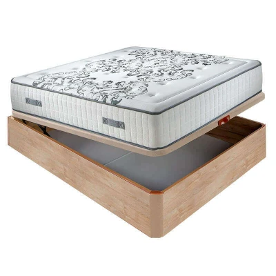 Imagen de Aznar Colchón muelles ensacados Queen 28 cm acogida Gradual + Canapé abatible Madera 3D Transpirable Altura 34 Roble, 135x190cm