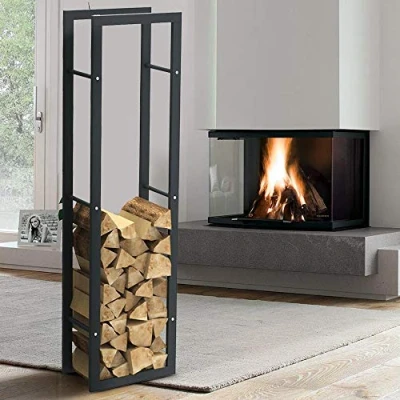 Imagen de BAKAJI Soporte Vertical para leña Rectangular de Metal Madera Interior, Exterior, Madera, casa, jardín, Chimenea, diseño Moderno (150 x 25 40 cm)