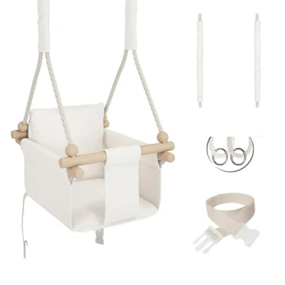 Imagen de MAMOI® Columpio Bebe + Cinturón de Seguridad 190 260cm Ajuste la Altura del Techo Columpios Infantiles Exterior Interior niños Madera Jardin 100% Eco