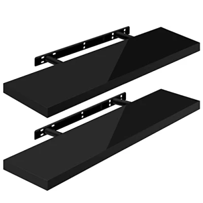 Imagen de WOLTU Estante de Pared Tablero Volato Juego 2 Flotante Libre CD DVD Libro Madera 90x22,9x3,8cm, Negro, RG9481sz