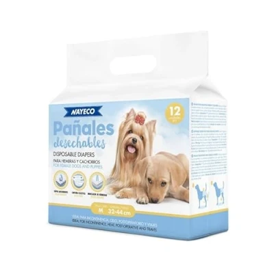 Imagen de Pañales Desechables para Perros Hembra, Ajuste Super Absorbente a Prueba de Fugas, Indicador Humedad (12, M)